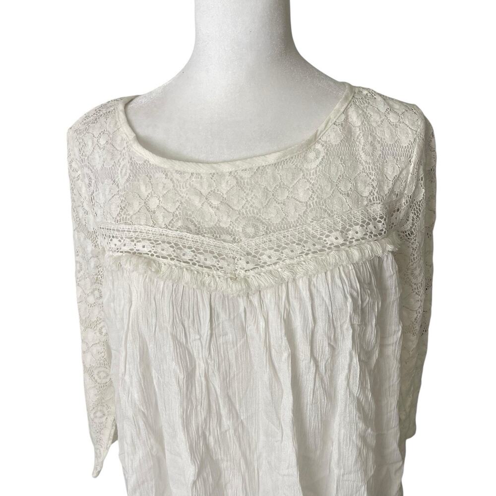 NWT Umgee Womens Small Peasant Blouse White Open Back Fringe Flowy Top Boho - Picture 5 of 11